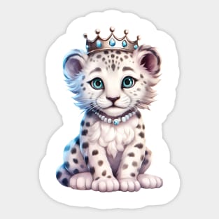 Watercolor Snow Leopard Wearing a Crown Sticker